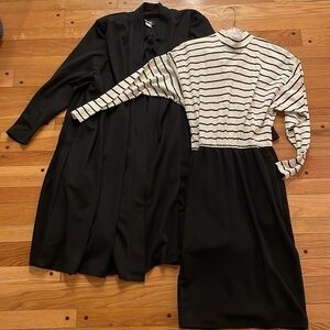 Vintage Sybil California Wool Blend 10 Long Sleeve Dress Stripe Black Cardigan